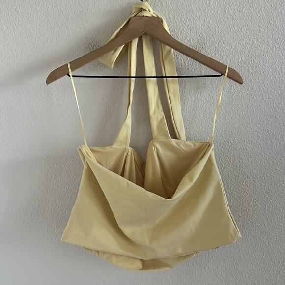 Express Body Contour Muted Yellow Sweetheart Stretchy Halter Tie Cropped Tank XL - Picture 3 of 5